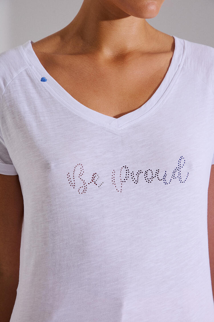 Cotton T-shirt with rhinestones - White M