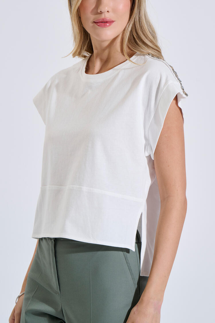 Cotton Top with Shoulder Embellishments - ΛΕΥΚΟ S/M
