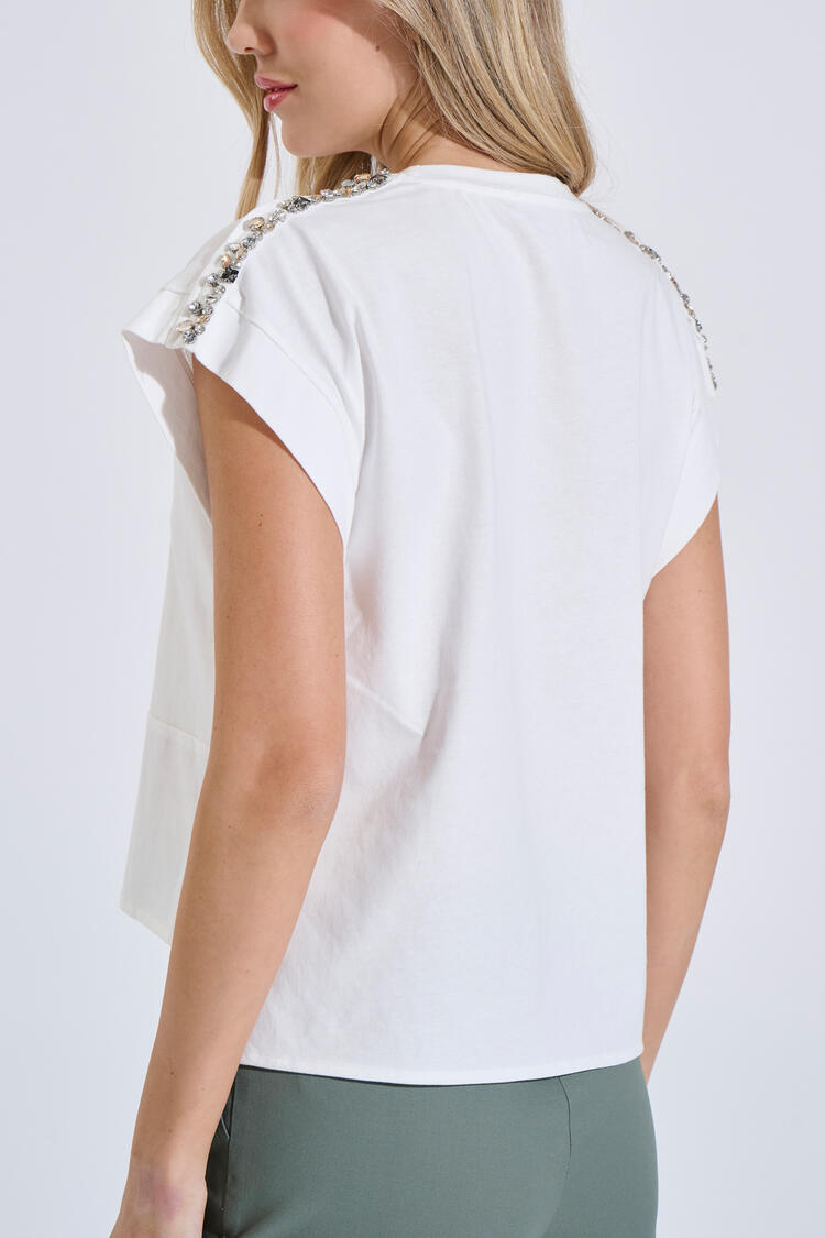 Cotton Top with Shoulder Embellishments - ΛΕΥΚΟ S/M