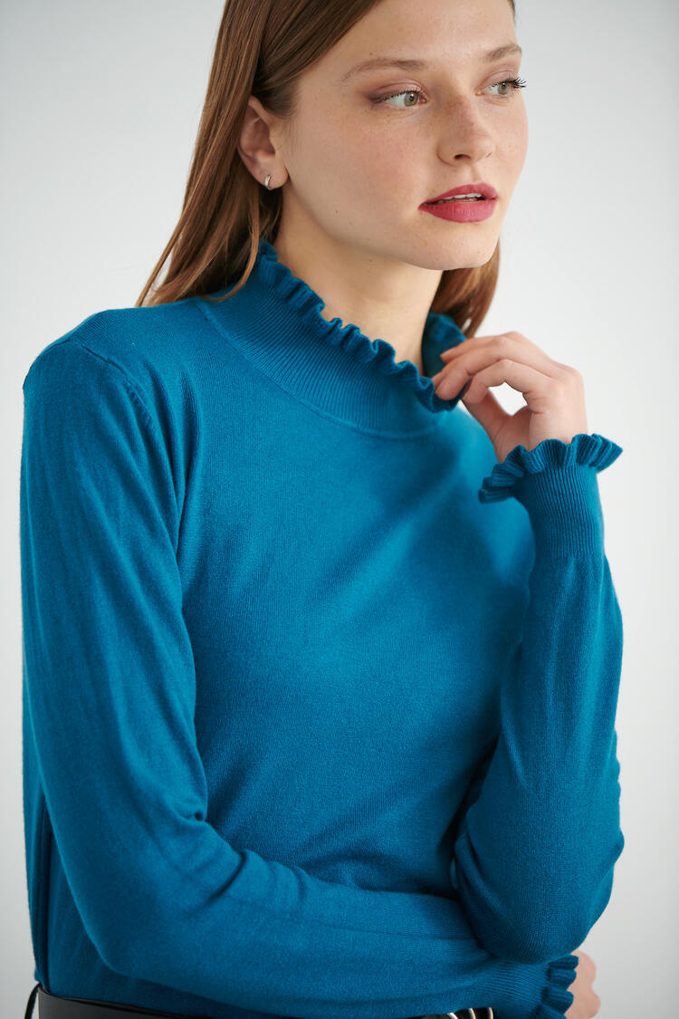 Knitted blouse with loop - Petrol O/S