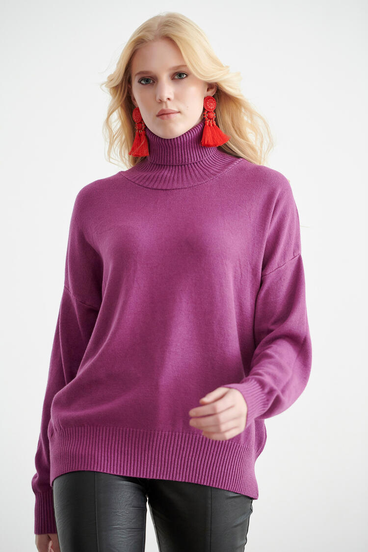Knitted plaid blouse - Purple S/M
