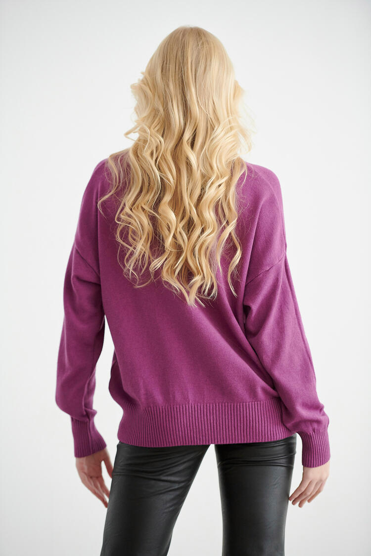 Knitted plaid blouse - Purple S/M