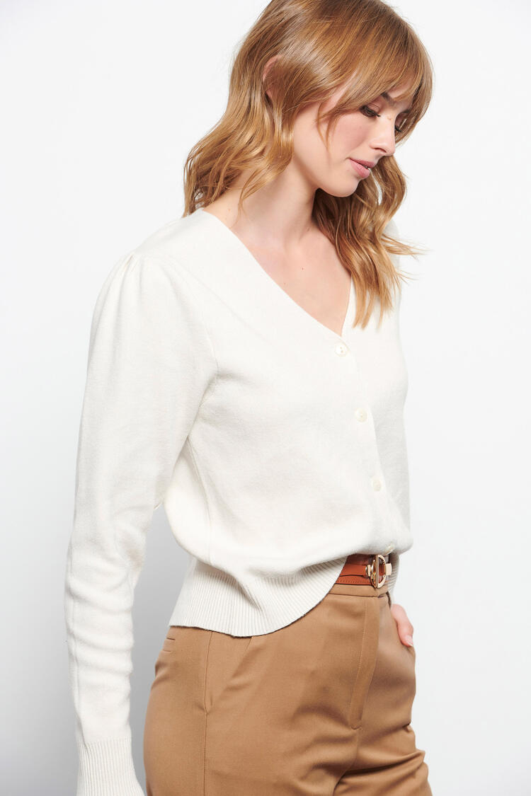 V-neck knitted cardigan - Off White O/S