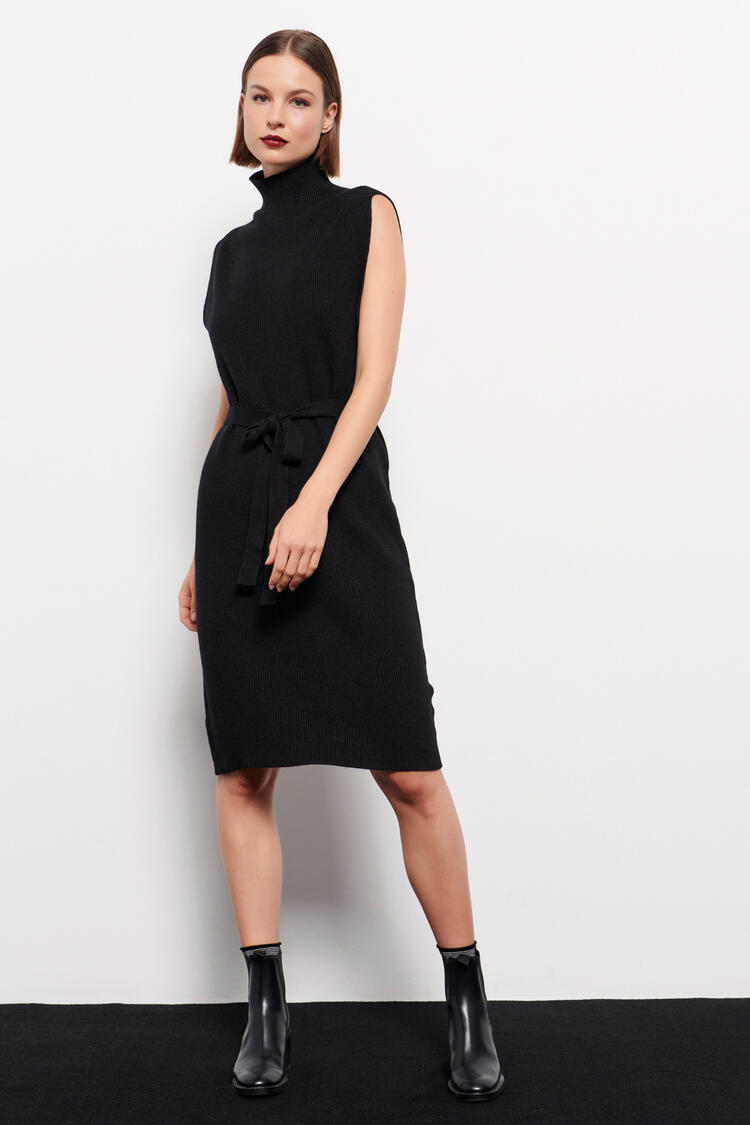 Rib knit sleeveless midi dress - Black O/S