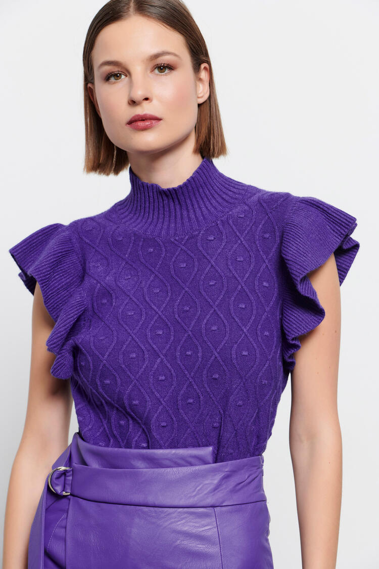 Knitted sleeveless top with weave pattern - Purple S/M