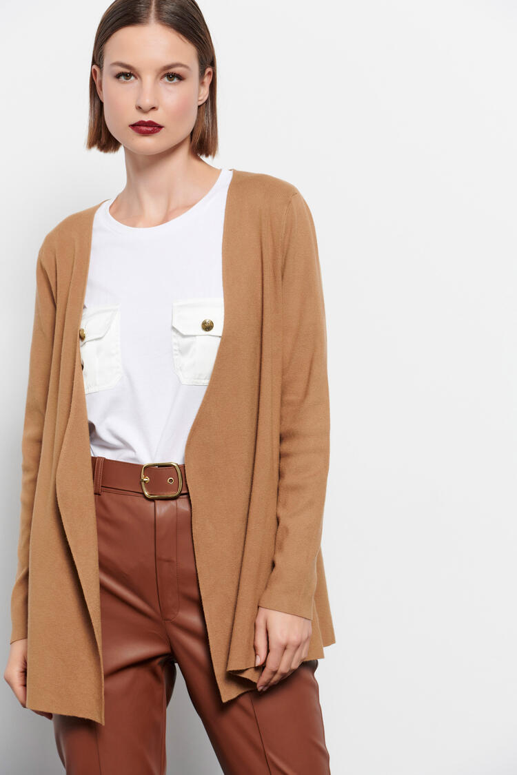 Knitted cardigan with detachable belt - Camel O/S