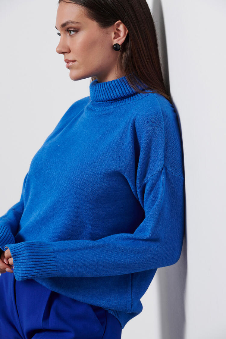 Knitted turtleneck top - Electric Blue S/M