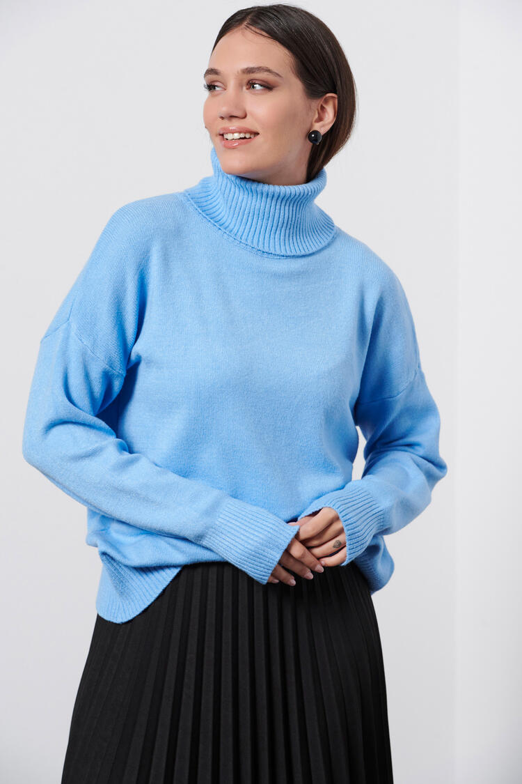 Knitted turtleneck top - Blue M/L