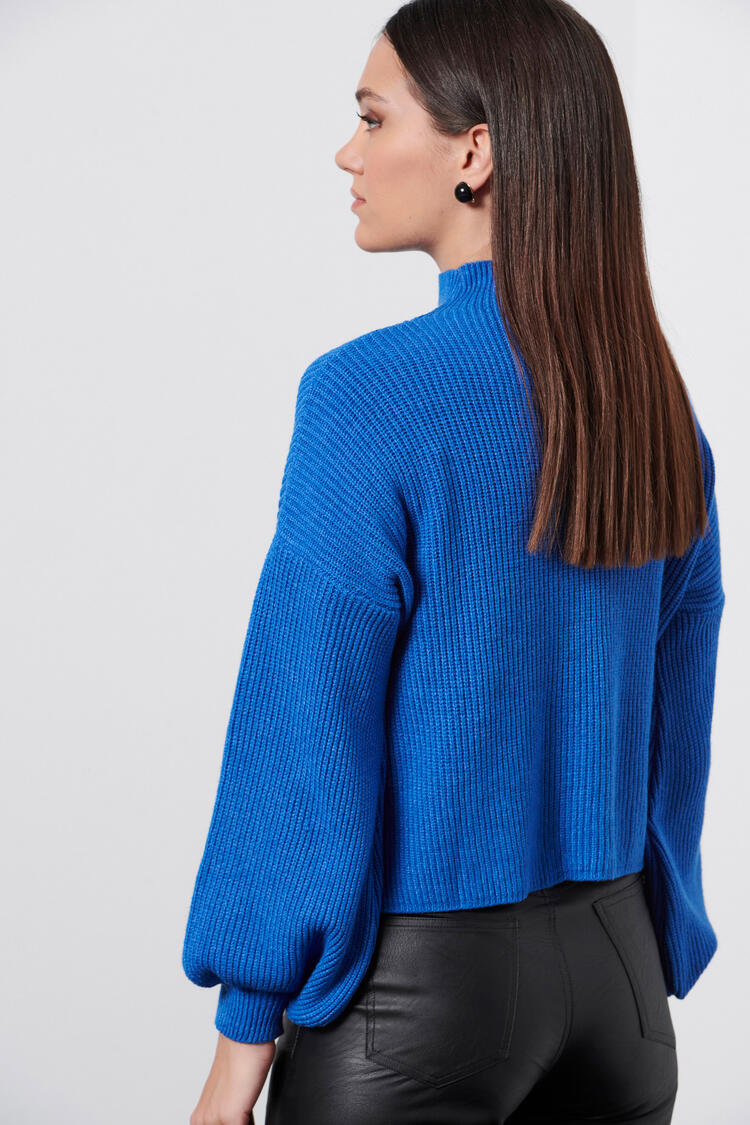 Rib knit turtleneck top - Electric Blue S/M