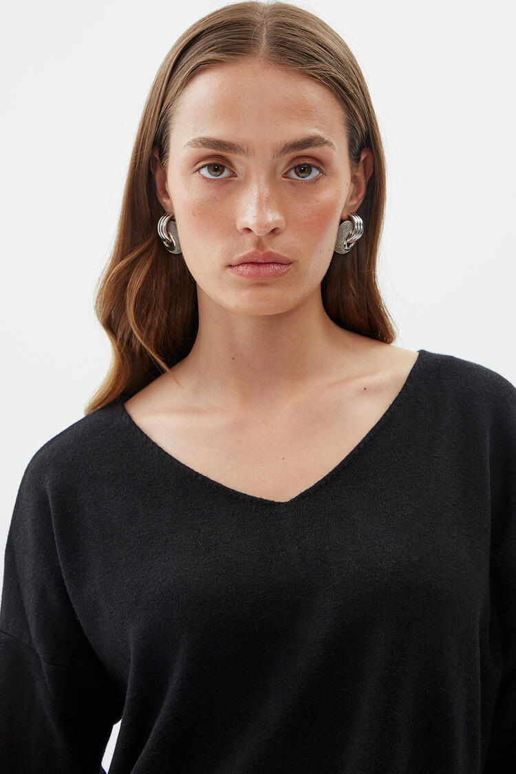 Blouse in soft knit with side opening - Black S/M