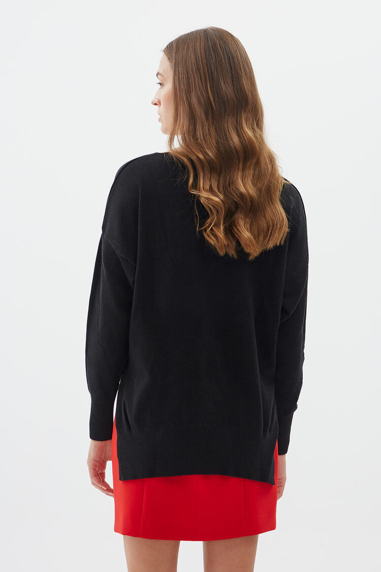 Blouse in soft knit with side opening - Black S/M