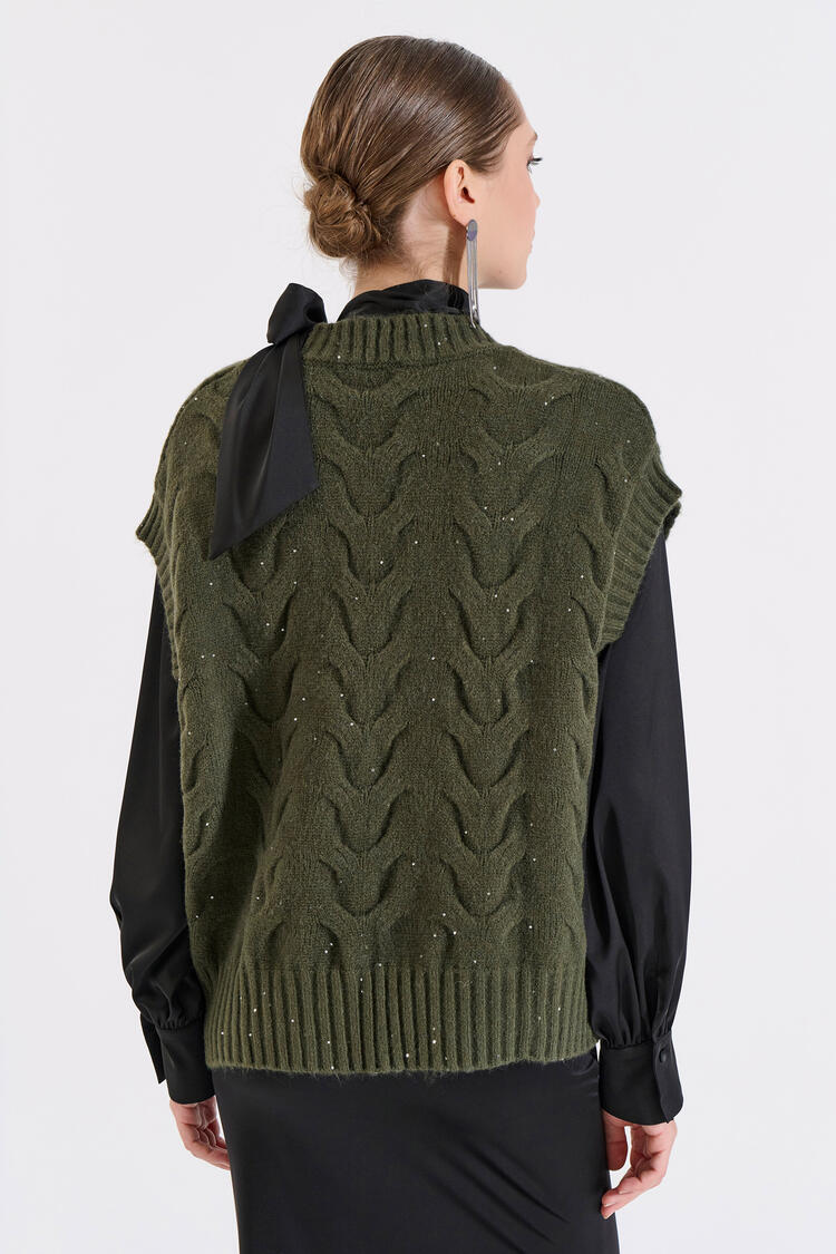 Knitted V-Neck Vest - Chaki O/S