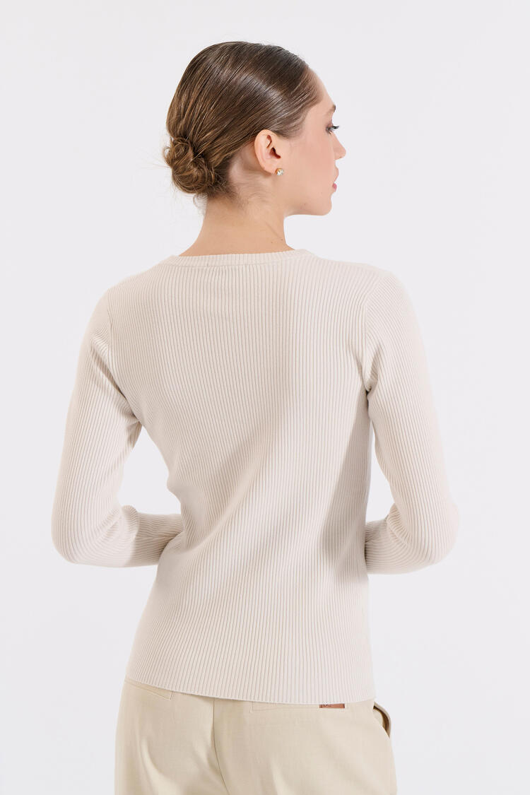 Knitted Blouse with Sheer Neckline Detail - Vanilla O/S