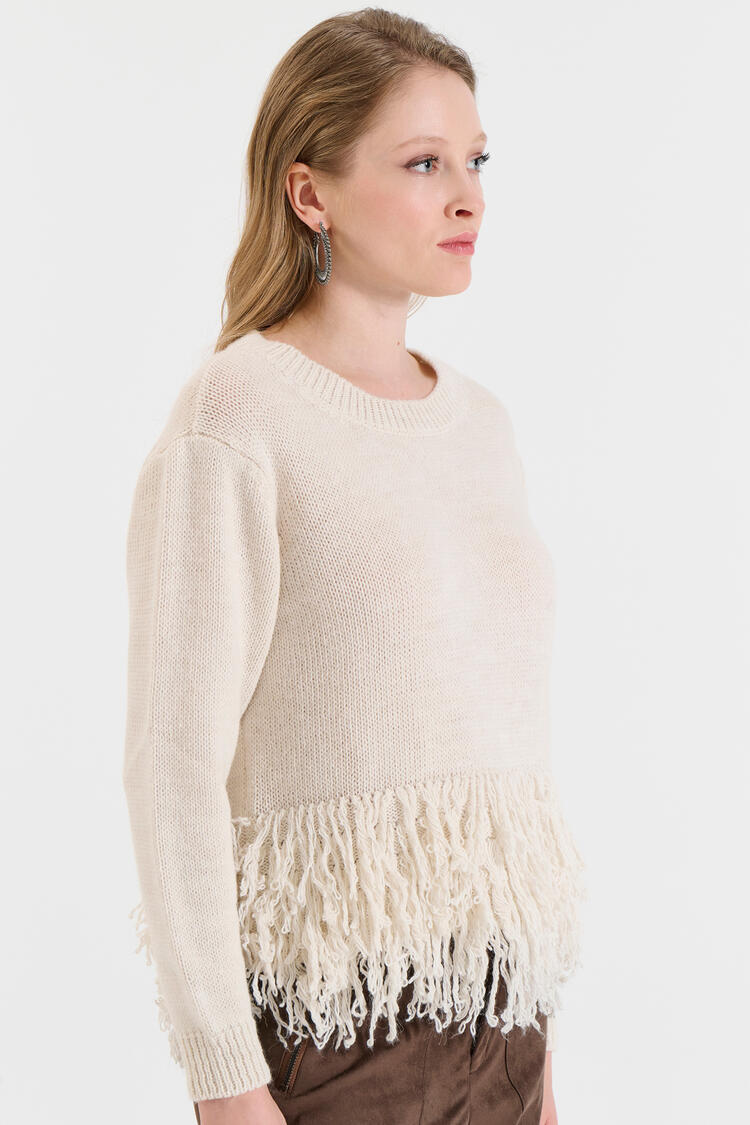Knitted Sweater with Fringes - Vanilla O/S