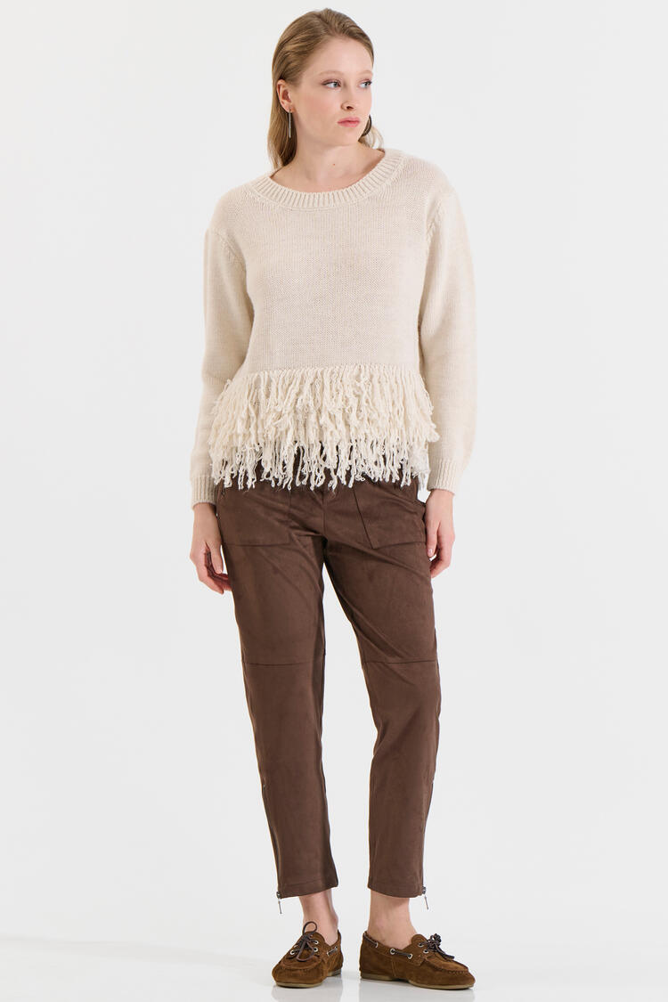 Knitted Sweater with Fringes - Vanilla O/S