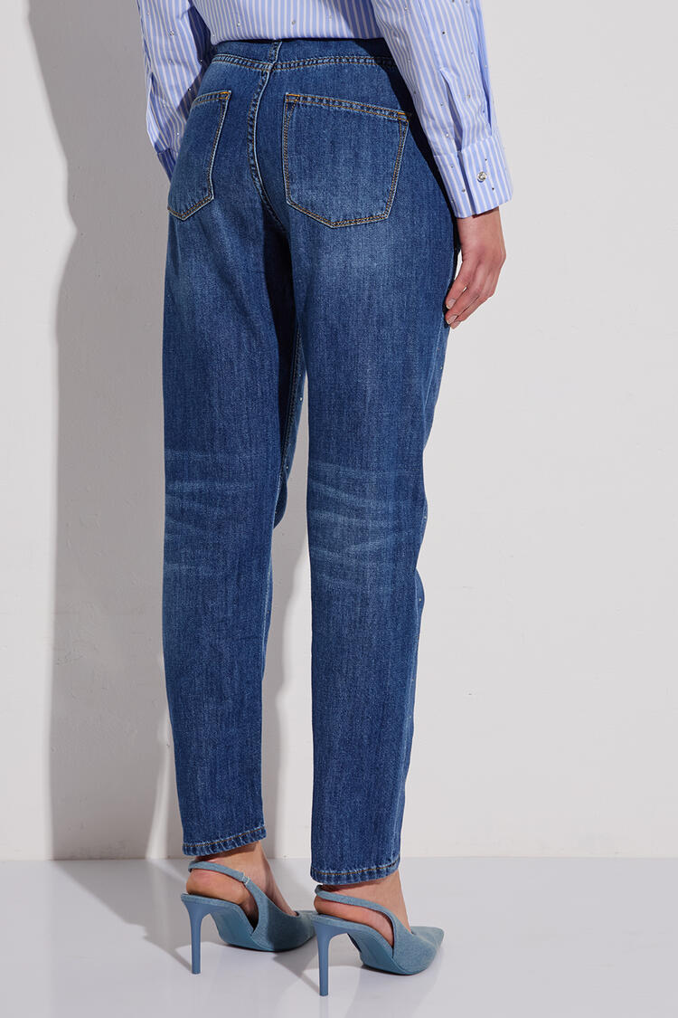 Cotton jeans with rhinestones - Blue S