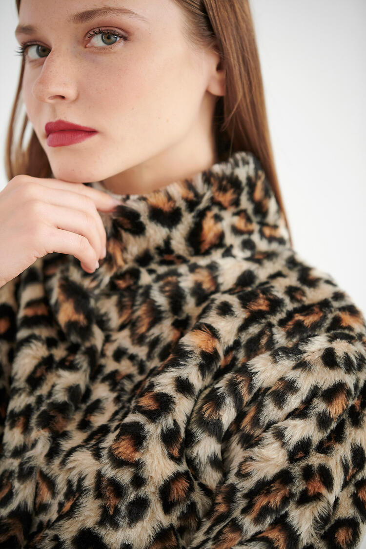 Animal print cardigan with belt - Beige S
