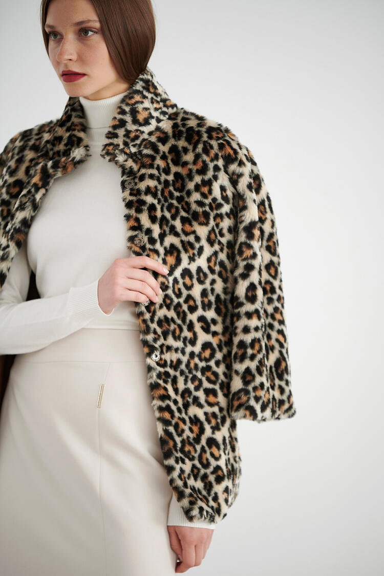 Animal print cardigan with belt - Beige S