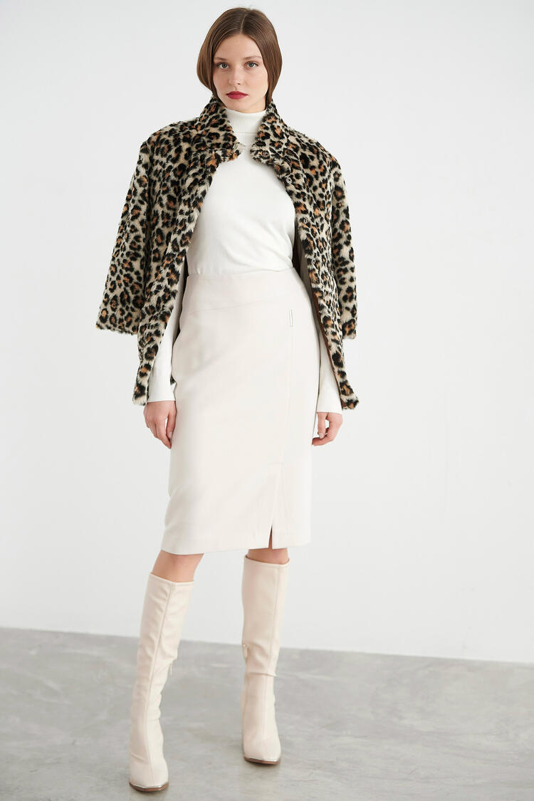 Animal print cardigan with belt - Beige S