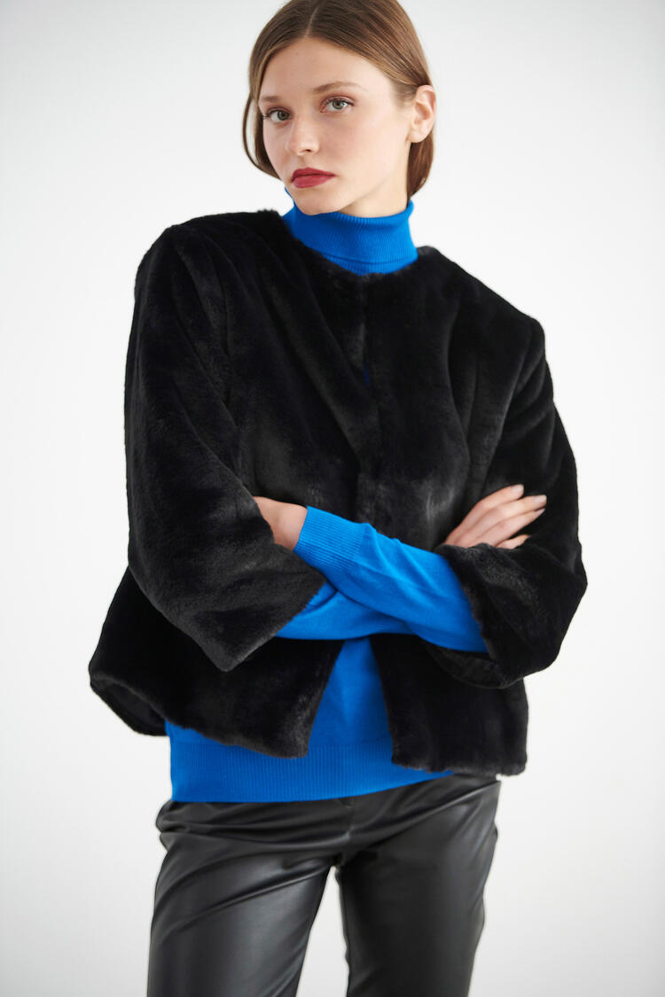 Coat with round neckline - Black S