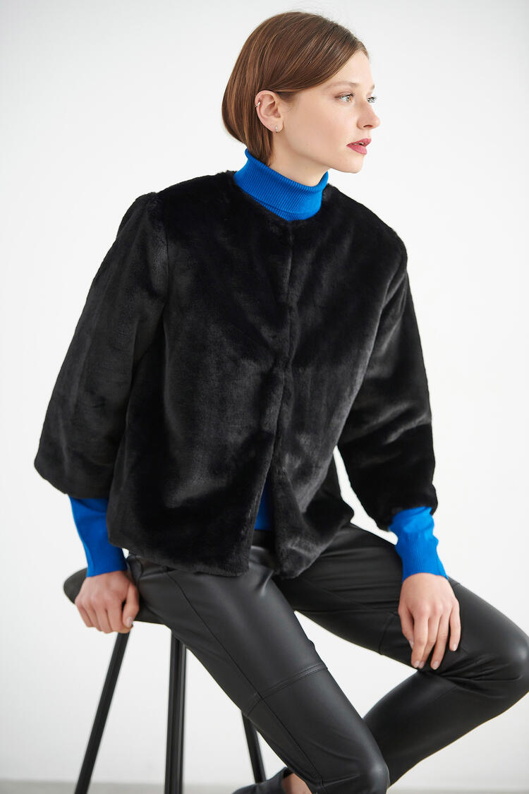 Coat with round neckline - Black S