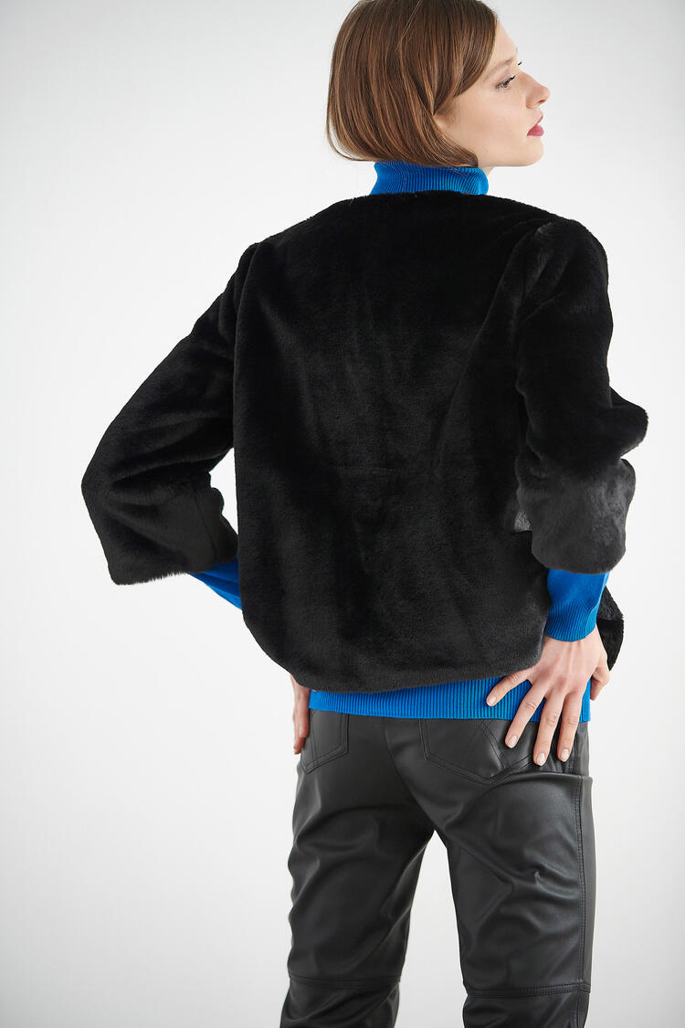 Coat with round neckline - Black S