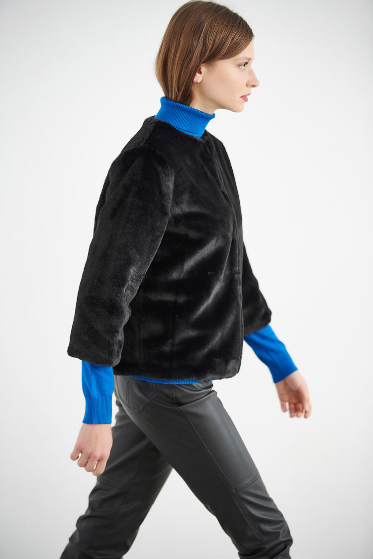 Coat with round neckline - Black S