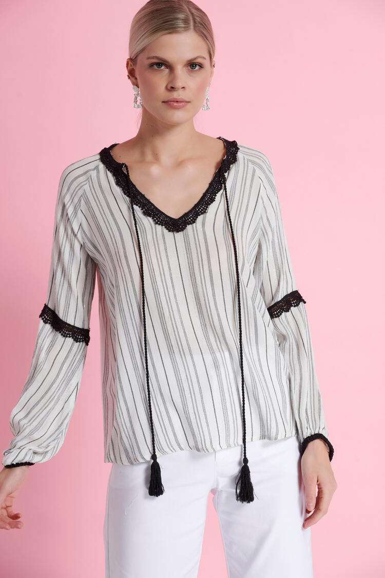 Blouse in a combination of fabrics with embroidery - Black S