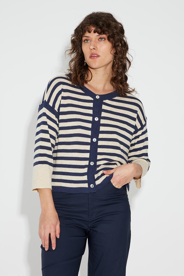 Knitted striped cardigan - Blue M/L