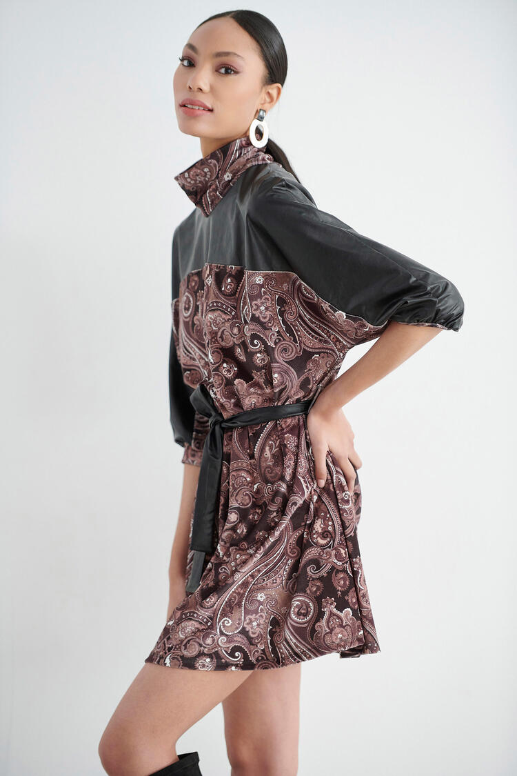 Printed dress with velvet texture - Black S