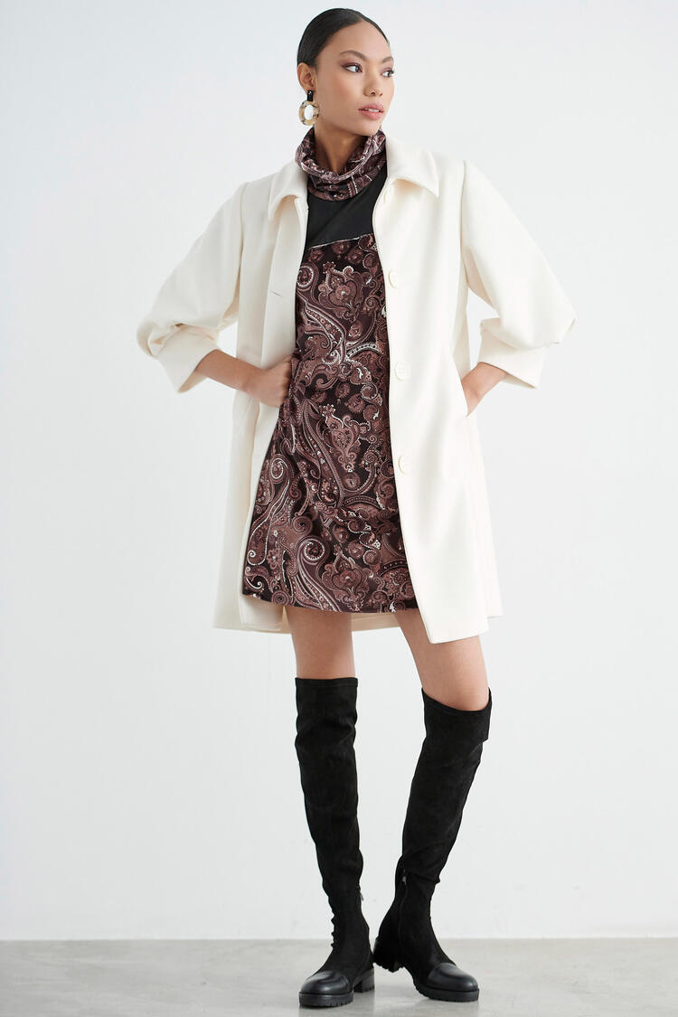 Printed dress with velvet texture - Black S