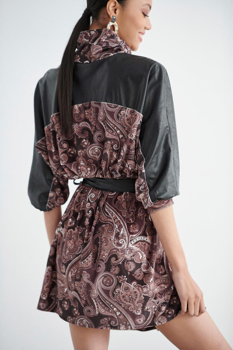 Printed dress with velvet texture - Black S