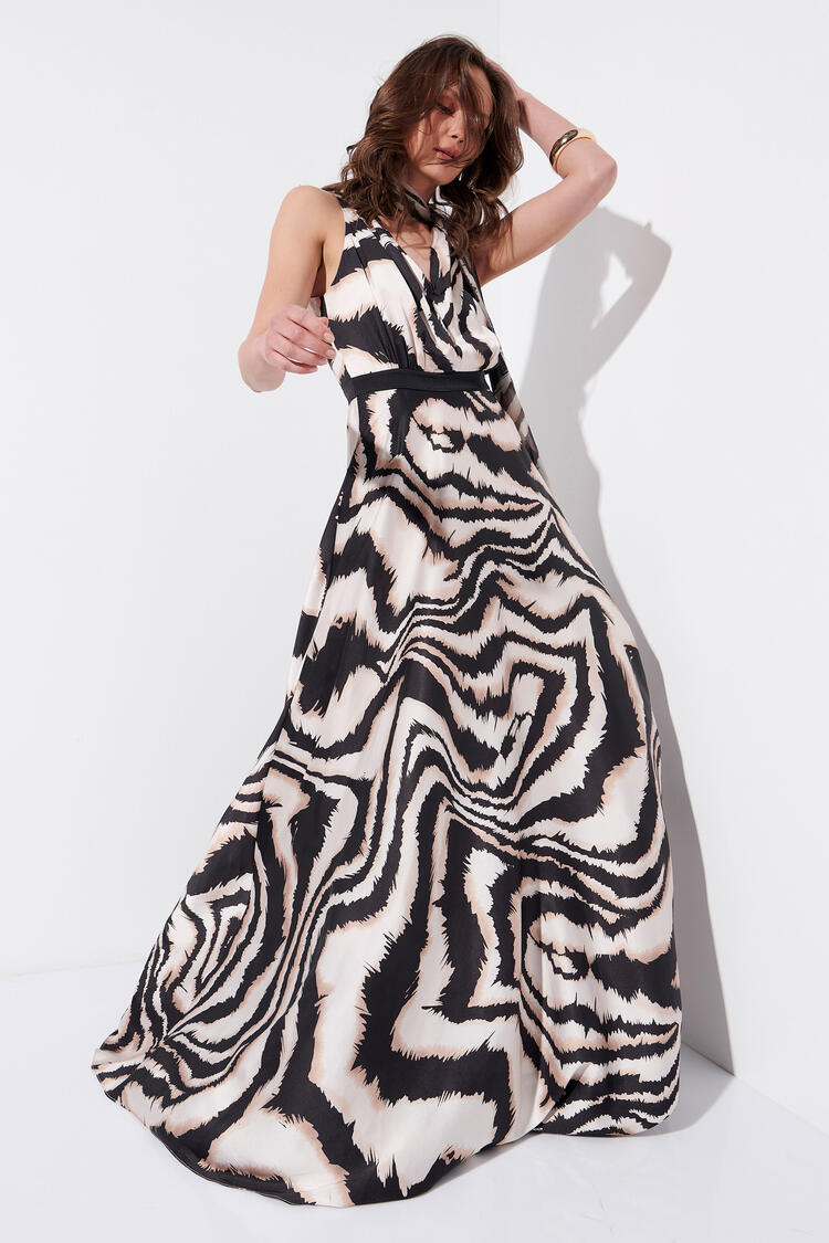 Maxi dress with animal print pattern - Beige S