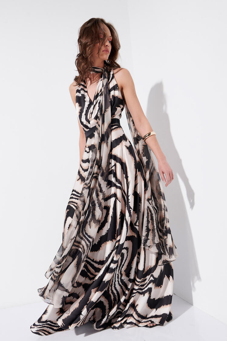 Maxi dress with animal print pattern - Beige S