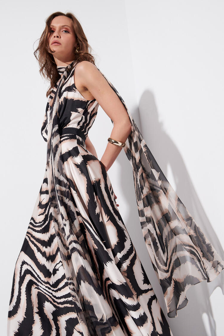Maxi dress with animal print pattern - Beige S