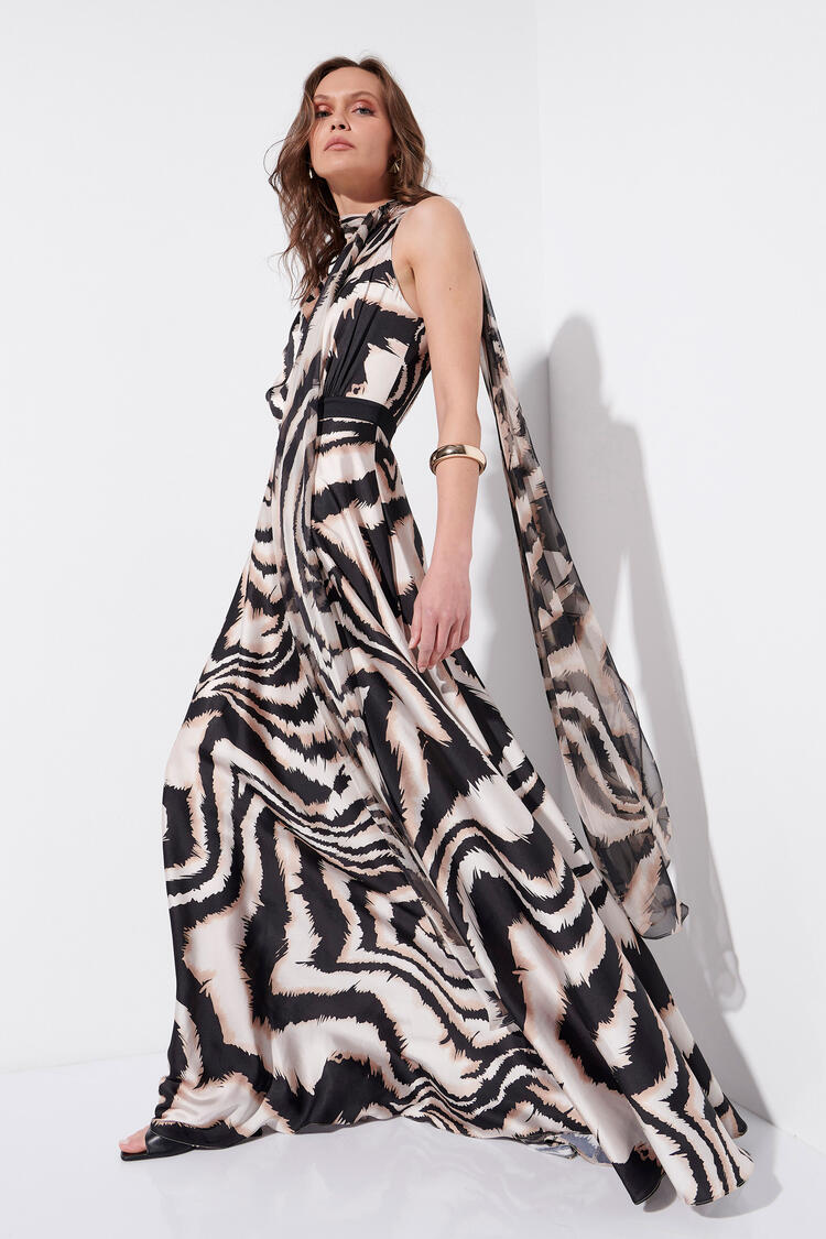 Maxi dress with animal print pattern - Beige S