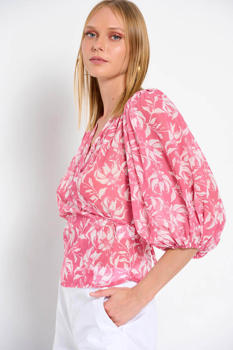Cruise blouse with balloon sleeves - Pink S/M