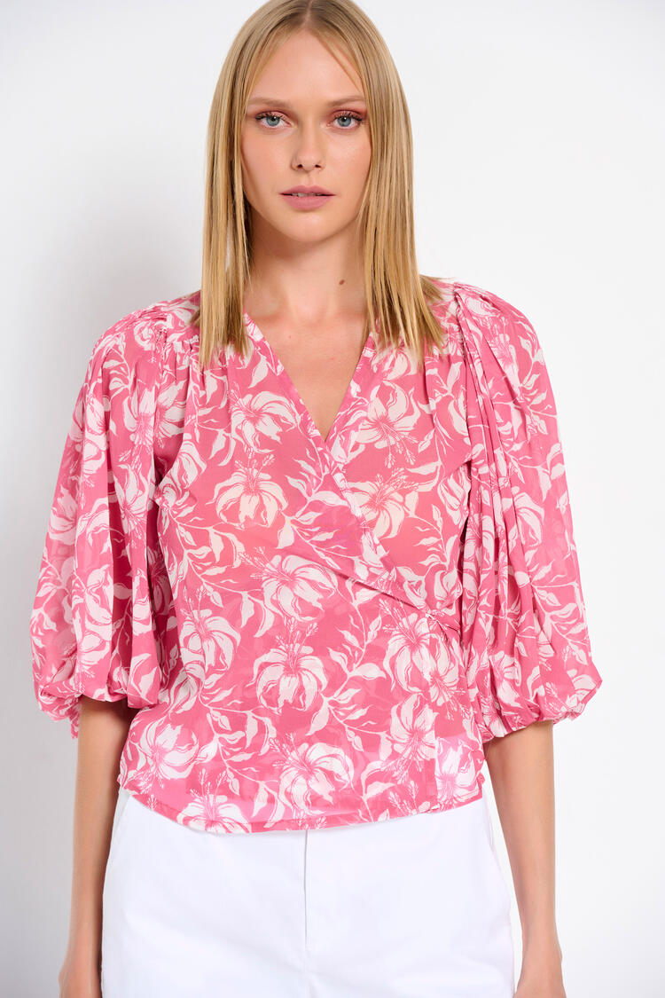 Cruise blouse with balloon sleeves - Pink S/M