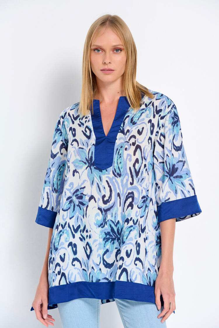 Satin tunic with color combination - Blue S