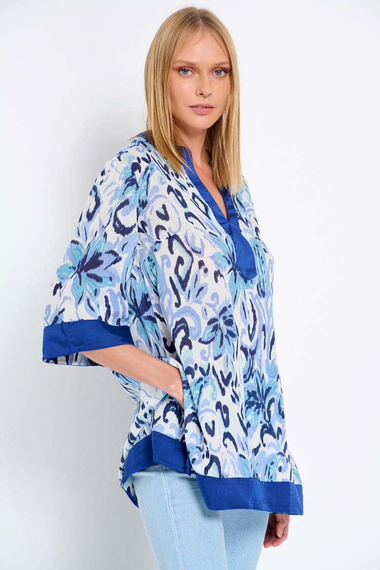 Satin tunic with color combination - Blue S
