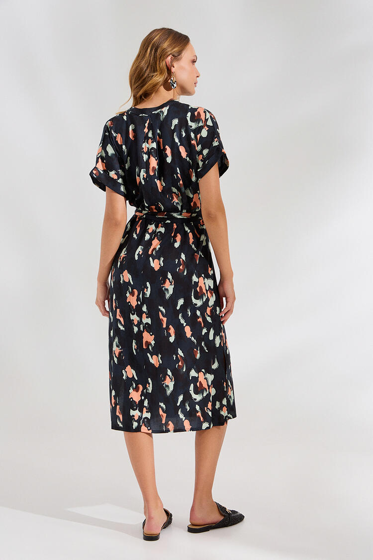 Printed dress with belt - Black S/M