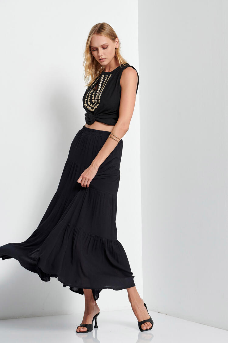 Maxi skirt with ruffles - Black S