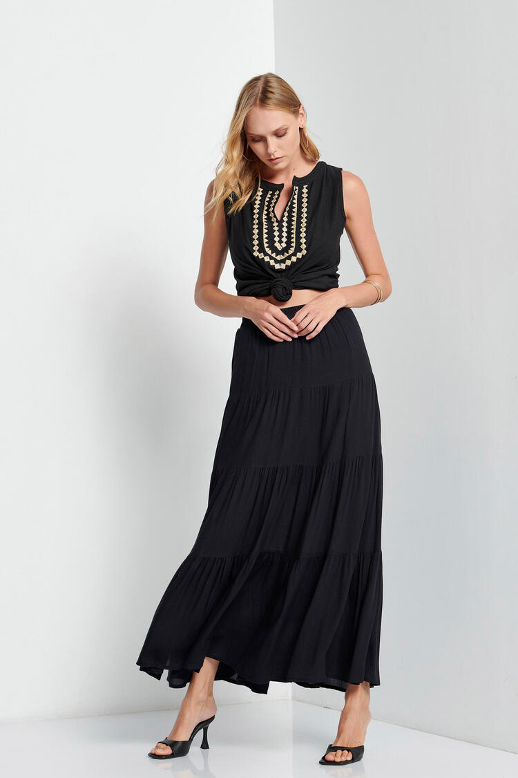 Maxi skirt with ruffles - Black S