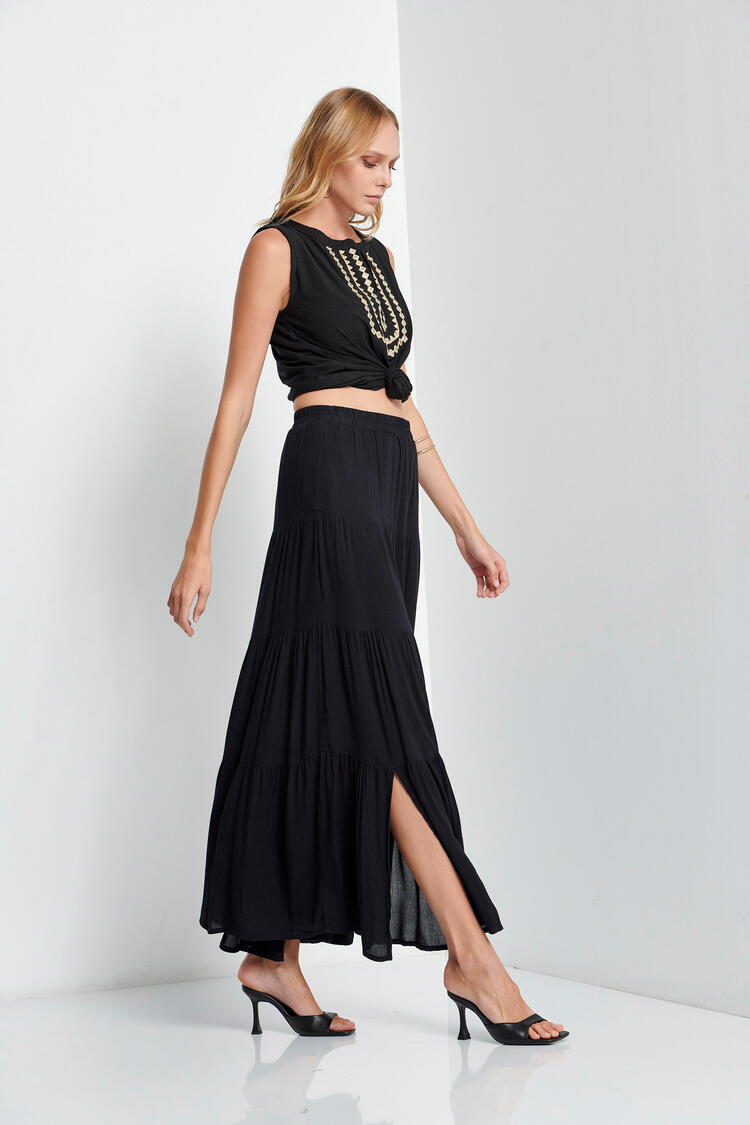 Maxi skirt with ruffles - Black S