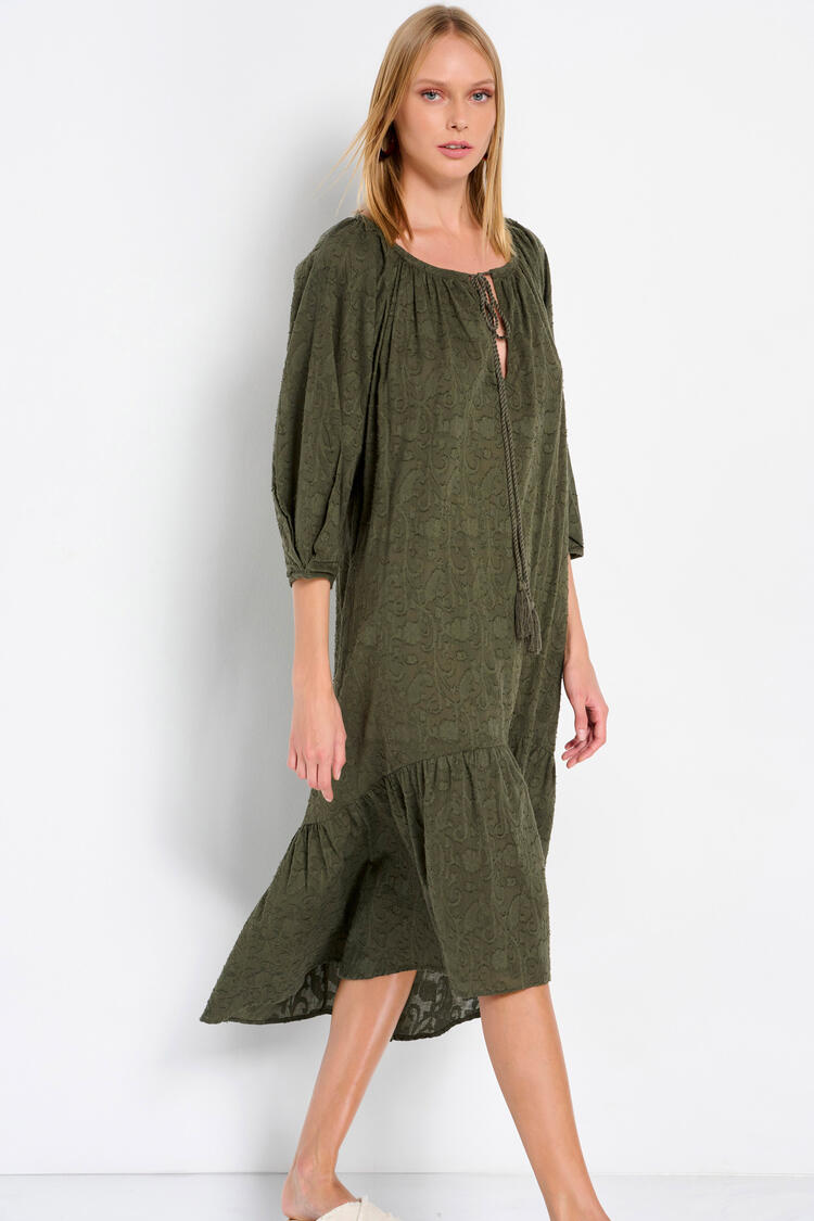 Cotton dress with ruffles - Chaki S