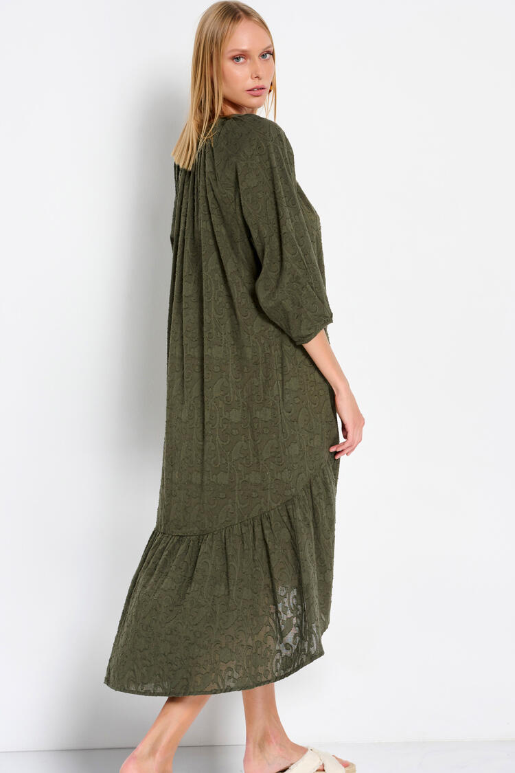 Cotton dress with ruffles - Chaki S