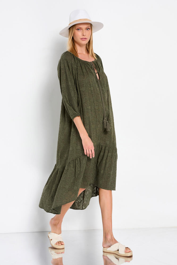 Cotton dress with ruffles - Chaki S