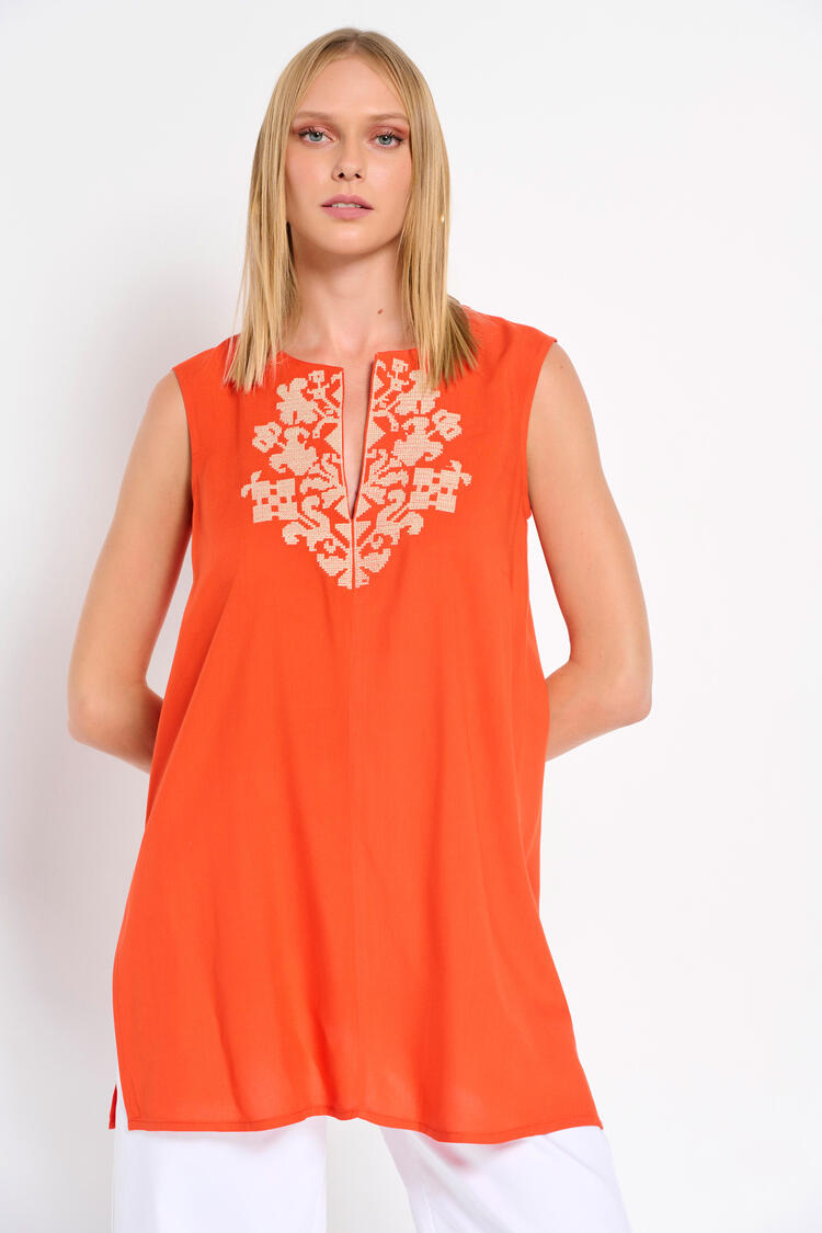 Tunic with embroidery - Orange S