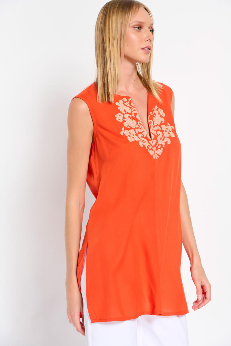 Tunic with embroidery - Orange S