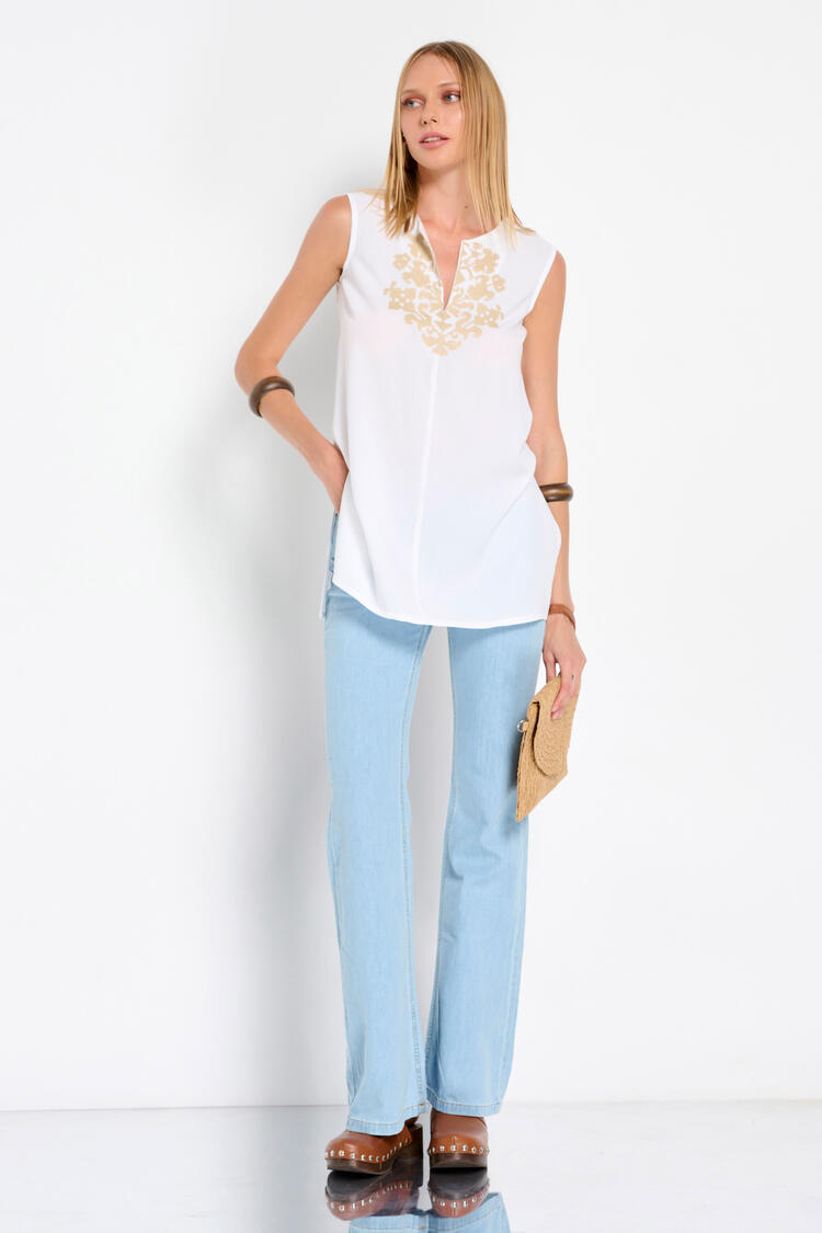 Tunic with embroidery - WHITE S